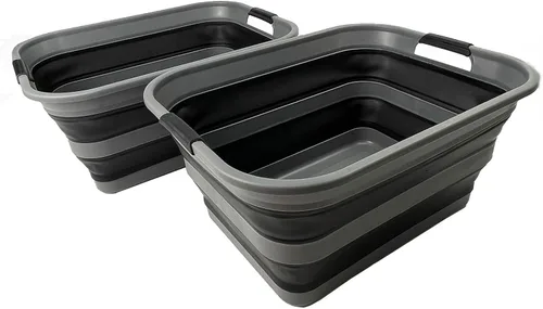 Miniatura 8 de SAMMART Cesta plegable de plástico para la ropa sucia de 42 litros, contenedor de almacenamiento plegable y organizador, tina de lavado portátil