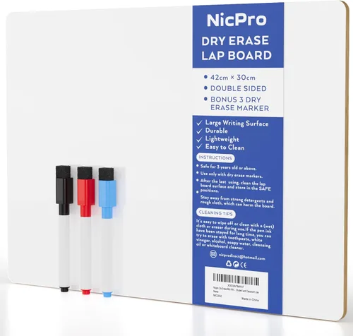 Miniatura 10 de Nicpro Pizarra de borrado en seco de regazo 9 x 12 pulgadas, paquete de 2 pizarras para niños con doble cara, pequeña, rayada y en blanco, con 8