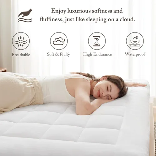 Miniatura 2 de Madison Park Protector de colchón impermeable, funda de colchón de felpa suave Cloud con sobrerelleno, bolsillo ajustable que se adapta a hasta 18