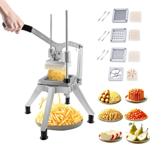 Miniatura 11 de Picador comercial de verduras y cortador de papas fritas de acero inoxidable, cortador de verduras de acero inoxidable, tamaños de cuchillas de 1/4