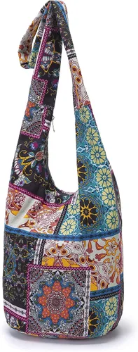Miniatura 55 de Bolsa de hombro para mujer, de lona en estilo hippie/bohemio para llevar cruzada al hombro, disponible en diferentes colores y estampados