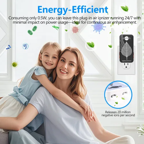 Miniatura 4 de Ionizadores de aire para el hogar, generador de iones negativos enchufables ultrafinos sin filtro, luz ámbar plegable para enchufar y tenue, iones