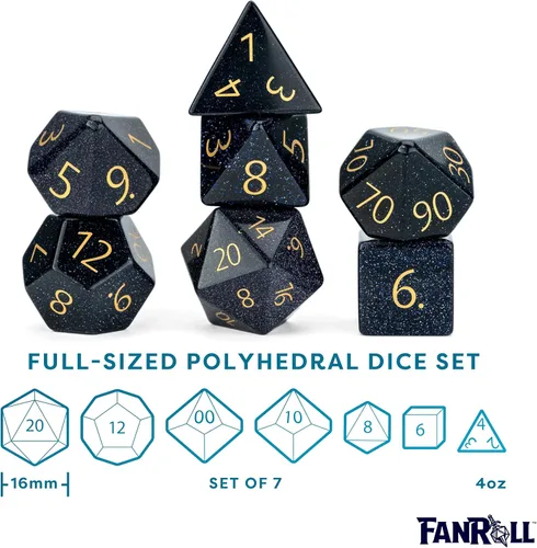 Miniatura 4 de FanRoll - Juego de dados DND de 0.630 in de piedra: piedra arenisca azul grabada, dados de juego de rol para Calabozos y Dragones