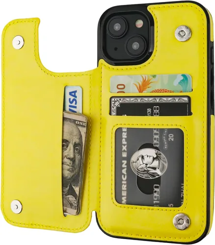 Miniatura 8 de ONETOP - Funda tipo cartera compatible con iPhone 15 con soporte para tarjetas, funda de piel sintética con ranuras para tarjetas, doble cierre Azul