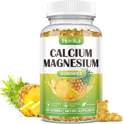 Miniatura 8 de Gomitas de calcio y magnesio y zinc, proporción 2:1 de calcio y magnesio con vitamina D3, K2, B6, B12 para fuerza ósea, función muscular y salud