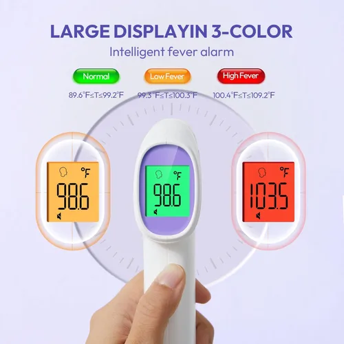 Miniatura 3 de Termómetro de frente para adultos, niños y bebés, termómetro digital sin contacto con pantalla de retroiluminación LCD, alarma de fiebre y lectura