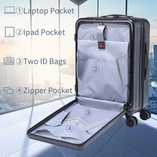 Miniatura 2 de TydeCkare W2024YSD ABS+PC Juego de equipaje con ruedas giratorias de bloqueo TSA con cremallera YKK, Negro -, Moda