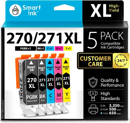 Smart Ink Cartuchos de tinta compatibles de repuesto para Canon PGI 270XL CLI 271XL 270 271 (1 PGBK y 1 negro/C/M/Y 5 combo Pack) para Pixma MG7720