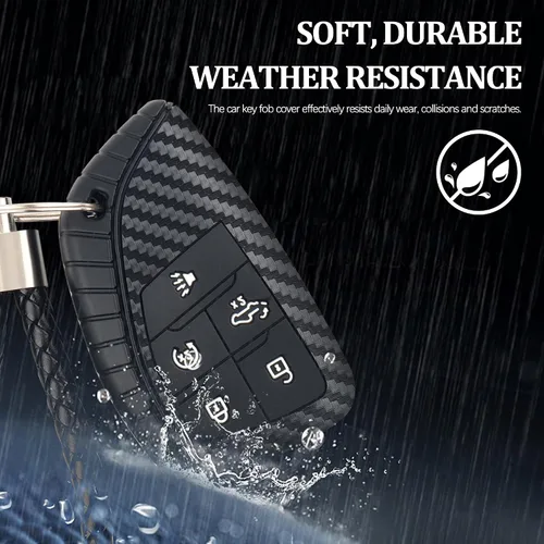 Miniatura 6 de Compatible con Funda para Llavero de Chevy & Funda para Llavero de GMC, Carcasa para Llavero de Fibra de Carbono con Llavero y Anillo para Llaves