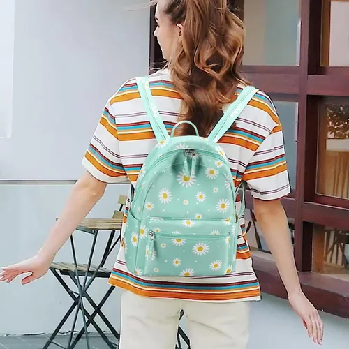 Miniatura 6 de LEDAOU Mini mochila para niñas, bonita mochila pequeña para mujeres, adolescentes, niños, escuela, viajes, bolso de hombro, Margarita blanca verde