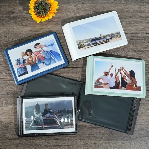 Miniatura 5 de Álbum de fotos pequeño de 4 x 6 pulgadas con capacidad para 28+1 fotografías horizontales, mini libro de fotos de capacidad con cubierta de cuero