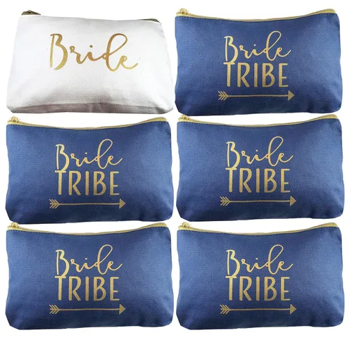 Miniatura 6 de Bolsas de lona para maquillaje, regalo de damas de honor, para despedida de soltera (juego de 6 piezas)
