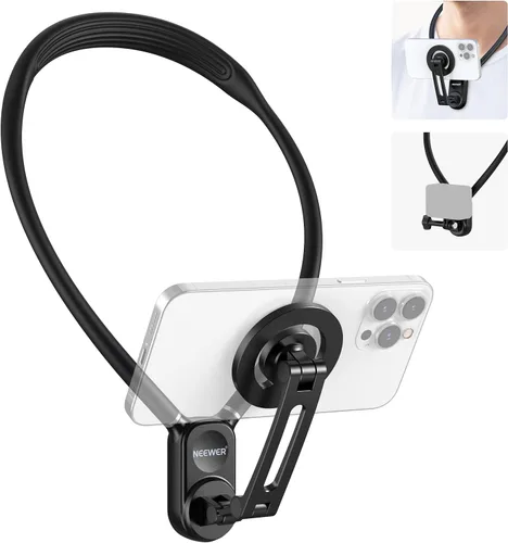 NEEWER Soporte Magnético para Cuello para Cámara de Acción y Teléfono, Soporte de Pecho Trípode Manos Libres Compatible con GoPro DJI Insta360