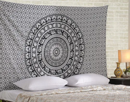 Miniatura 4 de RAJRANG - Tapiz de mandala indio para colgar en la pared, diseño hippie, de elefante, playa, decoración de dormitorio universitario, bohemio, boho.