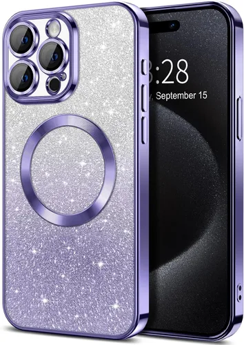 Miniatura 9 de Hython Funda para iPhone 13 Pro transparente con purpurina magnética [compatible con MagSafe] Protector completo de lente de cámara delgado