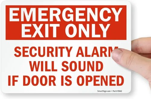 Miniatura 2 de SmartSign Paquete de 4 etiquetas adhesivas de 5 x 7 pulgadas con texto en inglés "Solo salida de emergencia, alarma de seguridad sonará si la puerta
