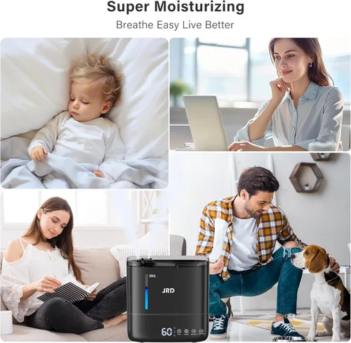 Miniatura 6 de JRD Humidificadores para dormitorio, humidificador ultrasónico 4L para habitación grande, llenado superior de niebla fría, funcionamiento de 40 Negro
