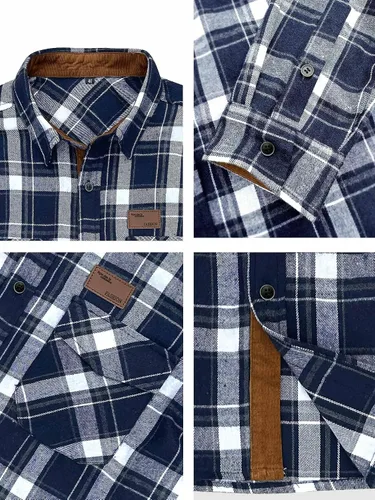 Miniatura 3 de Comdecevis Camisa de trabajo de franela para hombre con mangas largas y bolsillos en el pecho, camisa duradera y cómoda con botones en tela de pana