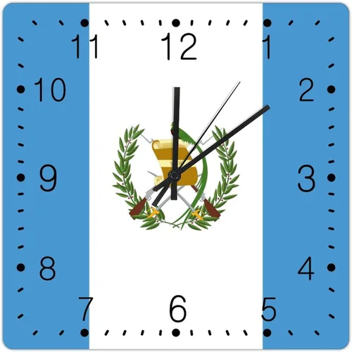 Reloj de pared decorativo de madera de Guatemala con bandera de Guatemala, reloj cuadrado silencioso con pilas para oficina, escuela, 15 pulgadas