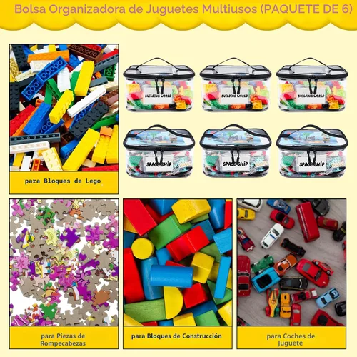 Miniatura 5 de Tesuko Paquete de 6 bolsas transparentes de almacenamiento de juguetes con etiqueta de nombre y bolsillo manual, funda organizadora de juguetes