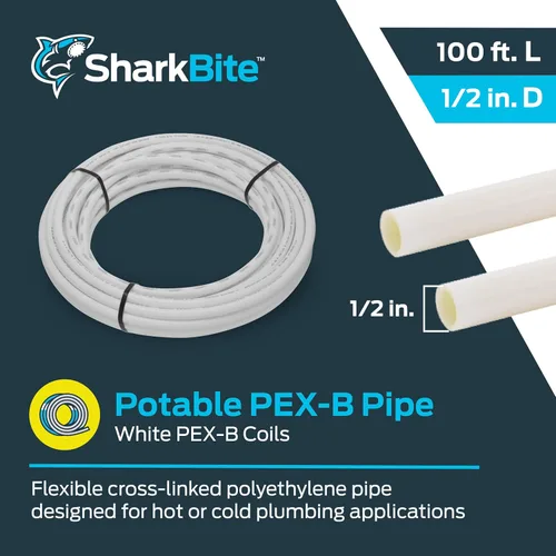 Miniatura 2 de SharkBite - Tubo de agua flexible PEX-B blanco de 1/2 pulgada x 100 pies, para fontanería, U860W100