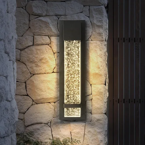 Miniatura 25 de ASD Lámpara de pared LED de vidrio burbuja de 24 pulgadas, aplique texturizado para exteriores e interiores 3CCT, impermeable, regulable, Negro