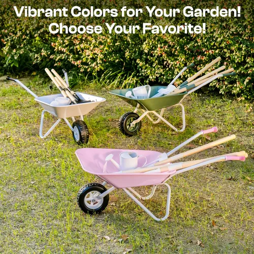 Miniatura 4 de ROBOTIME Carretilla para niños con juego de jardinería – Carretilla de metal para niños pequeños, juguete de juego al aire libre con herramientas