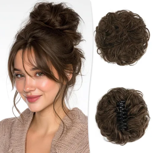 Miniatura 15 de RUWISS Pinza de Garra Moño Desordenado Postizo de Cabello Humano Real Moños Ondulados Rizados Chignon Extensiones de Moño Peinado Recogido