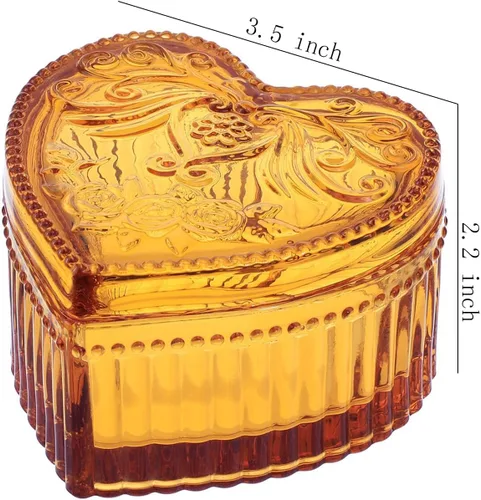 Miniatura 2 de Gaolinci Caja de almacenamiento de vidrio de cristal en forma de corazón con relieve Caja de joyería Caja de dulces con tapa - Ámbar