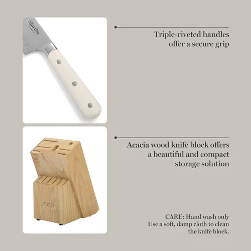 Miniatura 4 de MARTHA STEWART Eastwalk Juego de 14 cuchillos de cocina de acero inoxidable de alto carbono con mango forjado triple remachado ABS bloque de madera