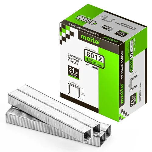 meite Grapas de tapicería de calibre 21, corona de 1/2 pulgada con grapas galvanizadas resistentes de 1/2 pulgada de longitud para pistolas de