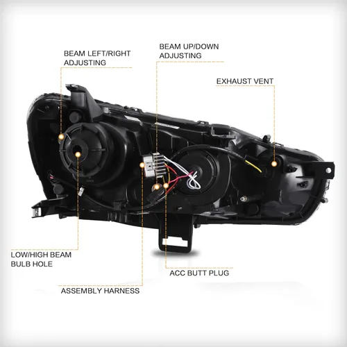 Miniatura 6 de VLAND Conjunto de faros delanteros aptos para Mitsubishi Lancer& EVO X 2008-2020 W/DRL, luz delantera LED con señal de giro secuencial, faro