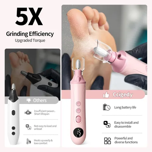 Miniatura 3 de Ccigedy Taladro eléctrico de uñas, lijadora profesional inalámbrica con pantalla LCD y lámpara, amoladora de uñas recargable para mujeres, kit