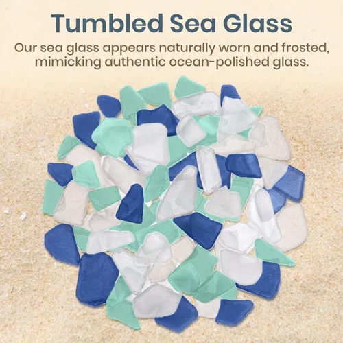 Miniatura 6 de Blue White Aqua Sea Glass - Bolsa de vidrio de playa de 11 onzas para manualidades y decoración, vidrio de mar para manualidades, relleno de jarrón