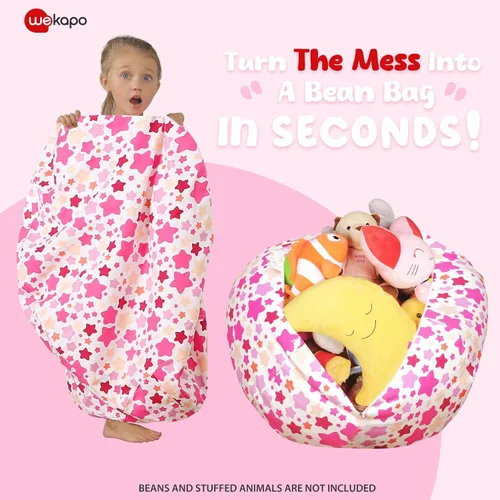 Miniatura 3 de WEKAPO Funda de Puf de Almacenamiento de Animales de Peluche para Niños Puf con Cremallera Rellenable para Organizar Juguetes de Peluche de Niños