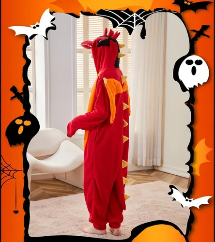 Miniatura 6 de Focupaja Pijama de dragón para adultos, disfraz de Halloween, ropa de dormir de una pieza