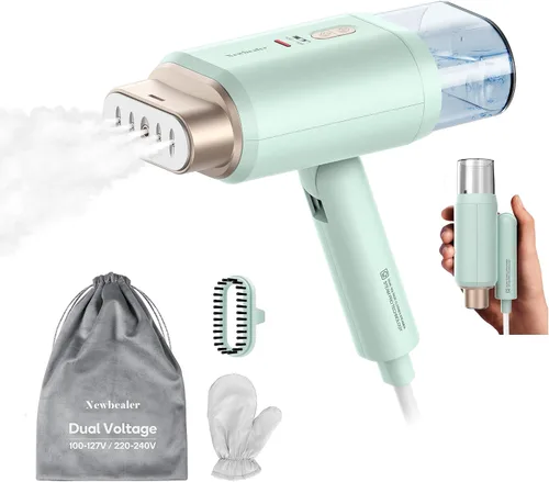 Miniatura 10 de Newbealer Pro Business Travel Steamer, 1200 W de doble voltaje, 6.1 fl oz (marrón) Foldable & 20s Fast Heat, 360° Anti-Spill Garment Steamer