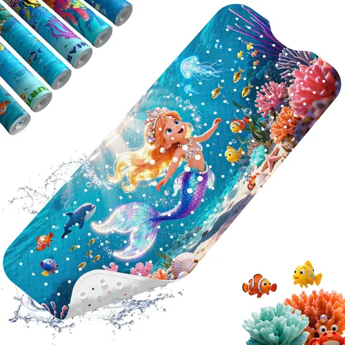 Miniatura 23 de XIYUNTE Tapete de baño para bebé, para niños, 40 x 16 pulgadas, extralargo, antideslizante, de caricaturas, para tina o ducha, con ventosas