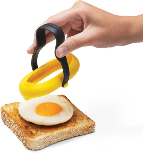 Miniatura 2 de Dreamfarm Flegg Anillos de Silicona Flexibles 3 en 1 para Huevos, Volteadores y Servidores Seguros en Antiadherente - Paquete de 2, Amarillo/Negro