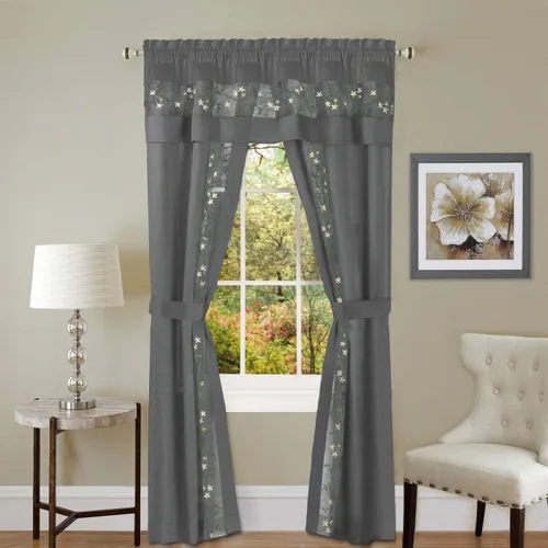 Miniatura 3 de PowerSellerUSA Juego de 5 cortinas semitransparentes para ventana filtrantes de luz, incluye paneles divididos, cenefa y alzapaños: 55 x 63
