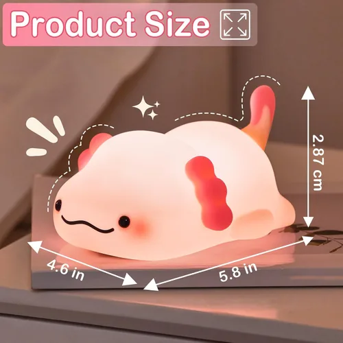 Miniatura 7 de Luz Nocturna de Ajolote para Niños, Lámpara Squishy Linda Recargable - Luz Nocturna de Ajolote de Silicona Adorable para Regalo de Navidad