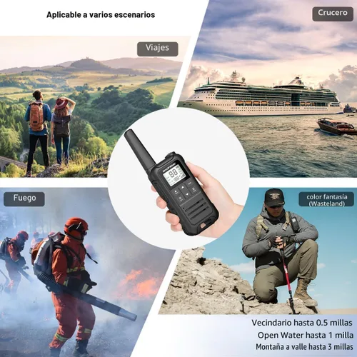 Miniatura 7 de Walkie Talkies de largo alcance para adultos, paquete de 4 unidades recargables Baofeng Walkie Talkie F22 FRS Radio bidireccional 1400mAh batería