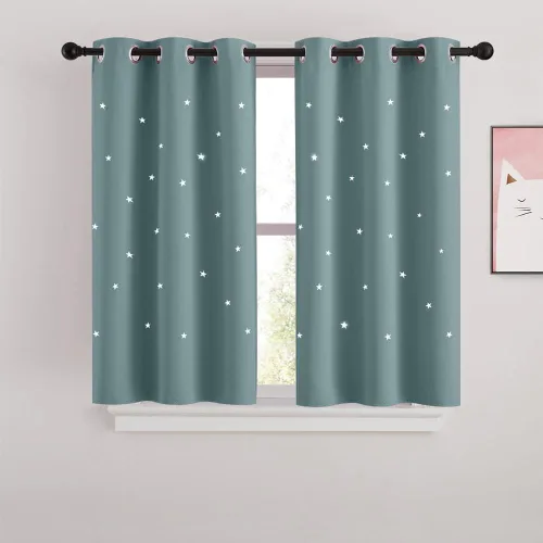 Miniatura 53 de NICETOWN Cortinas infantiles perforadas, cortinas marroquíes con estrellas azules para dormitorio de niñas, gruesas y suaves, para oscurecer la Azul