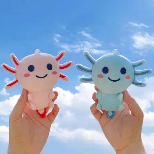 Miniatura 7 de 2 llaveros de peluche de ajolote, lindos animales de peluche de ajolote para niños, llavero pequeño y lindo de peluche de ajolote rosa y azul
