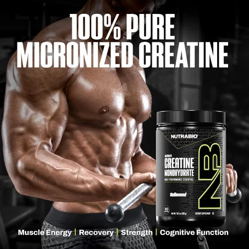 Miniatura 8 de NutraBio Suplemento en polvo de monohidrato de creatina micronizada pura, sin sabor, (10.58 oz) – Apoya la energía para el desarrollo muscular