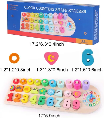 Miniatura 8 de QZMTOY Juguetes Montessori de aprendizaje educativo preescolar para niños, rompecabezas para niños pequeños, clasificador de formas de números, Arco