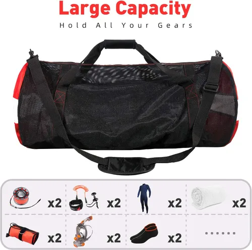 Miniatura 4 de Bolsa de lona de buceo de malla, bolsas de playa deportivas extragrandes con correa de hombro ajustable, bolsas y cremallera