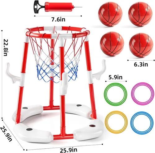 Miniatura 6 de JUKUDAHU Juguete de aro de baloncesto para piscina para niños de 2, 3, 4, 5, 6 años, juguetes flotantes de baloncesto para piscina con bomba de aire