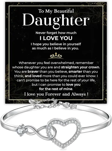 Miniatura 12 de Pulsera Para Mi Hija, Pulsera Corazón Infinito Para Hija De Mamá, Regalo De Joyería Para Hija De Mamá O Papá Con Tarjeta De Mensaje Y Caja Con