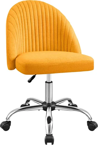 Furniwell Silla de oficina sin brazos, linda silla de escritorio moderna ajustable giratoria para tocador, silla de computadora, sillas de Amarillo